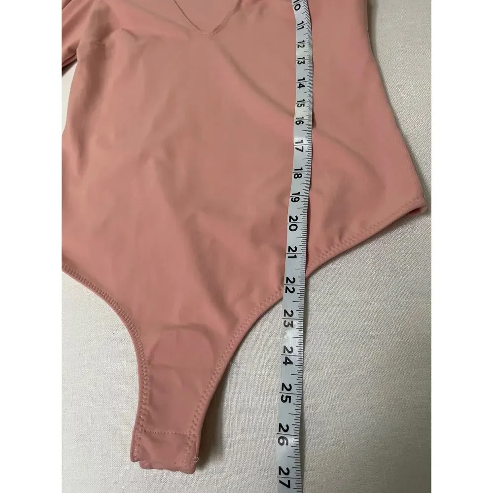 Free People Va Va Voop Long Sleeve Bodysuit in Pink Rose Size S